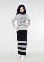 Tesettür giyim GRİ Pul Detaylı 2&prime;li Etekli Takım 6531 