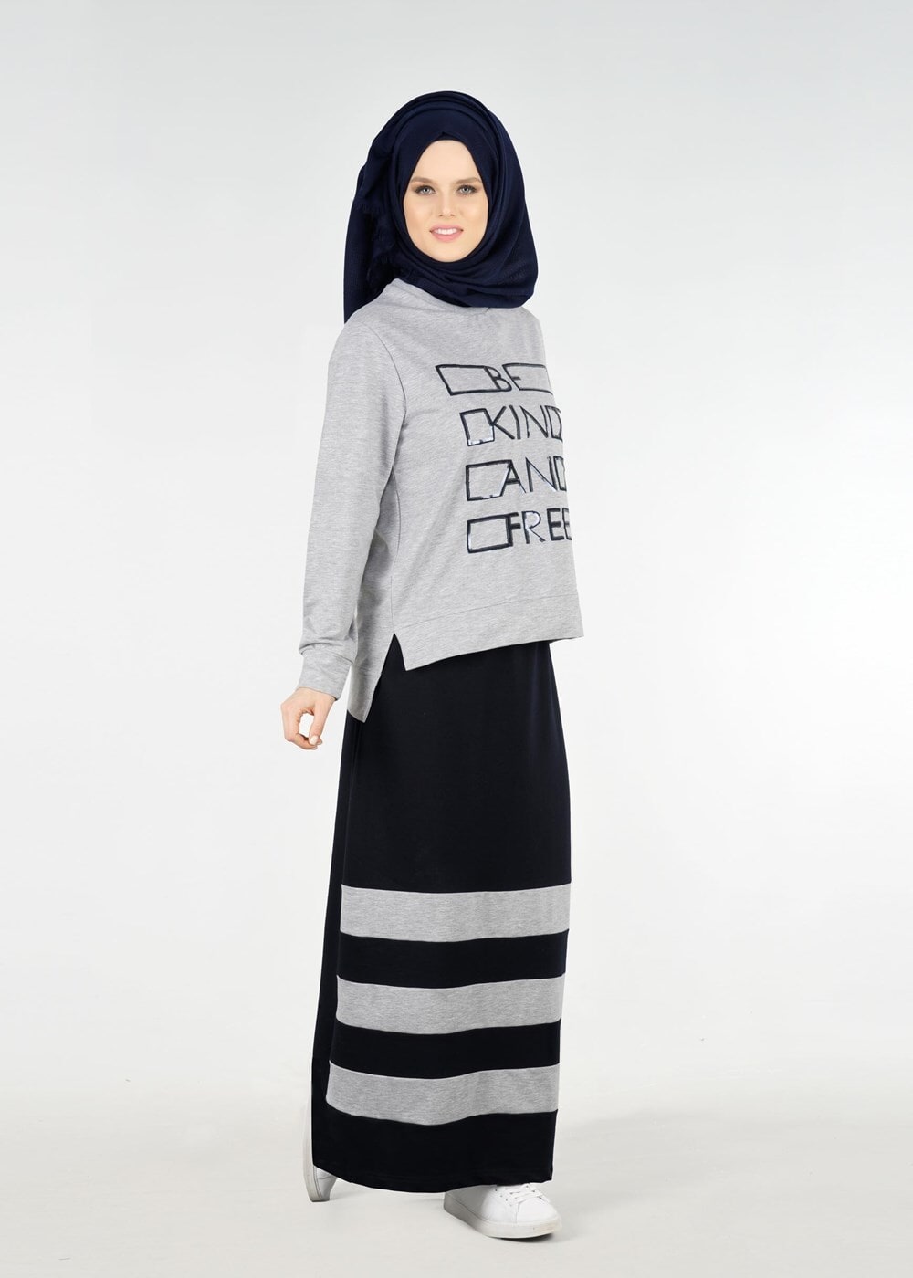Tesettür giyim GRİ Pul Detaylı 2&prime;li Etekli Takım 6531 