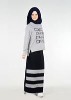 Tesettür giyim GRİ Pul Detaylı 2&prime;li Etekli Takım 6531 