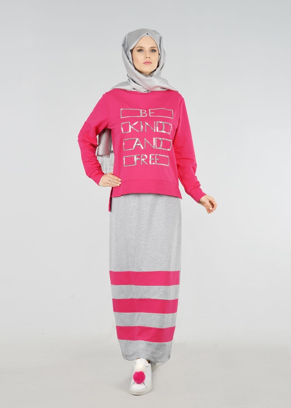 Tesettür giyim FUŞYA Pul Detaylı 2&prime;li Etekli Takım 6531 