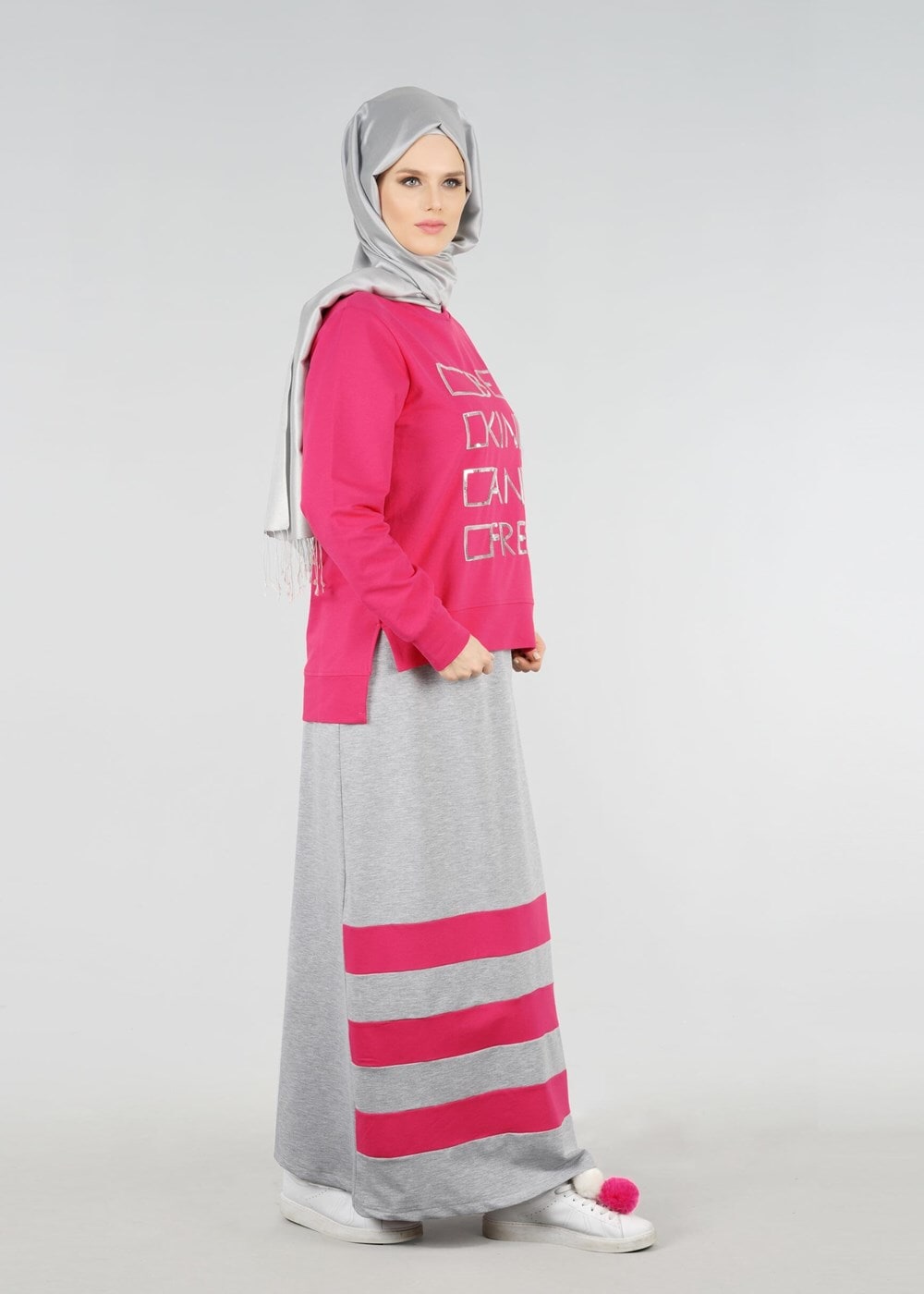 Tesettür giyim FUŞYA Pul Detaylı 2&prime;li Etekli Takım 6531 