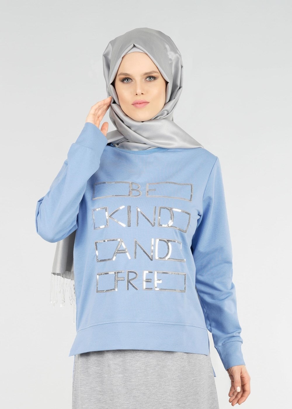 Tesettür giyim MAVİ Pul Detaylı 2&prime;li Etekli Takım 6531 