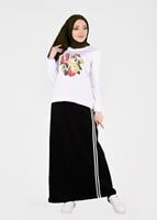 Tesettür giyim SİYAH T 9241 Bwest- Nakış Detaylı 2&prime;li Etekli Takım