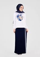 Tesettür giyim LACİVERT T 9241 Bwest- Nakış Detaylı 2&prime;li Etekli Takım