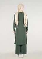 Tesettür giyim HAKİ T 21361 Elegance-Aksesuarlı Pantolonlu Takım