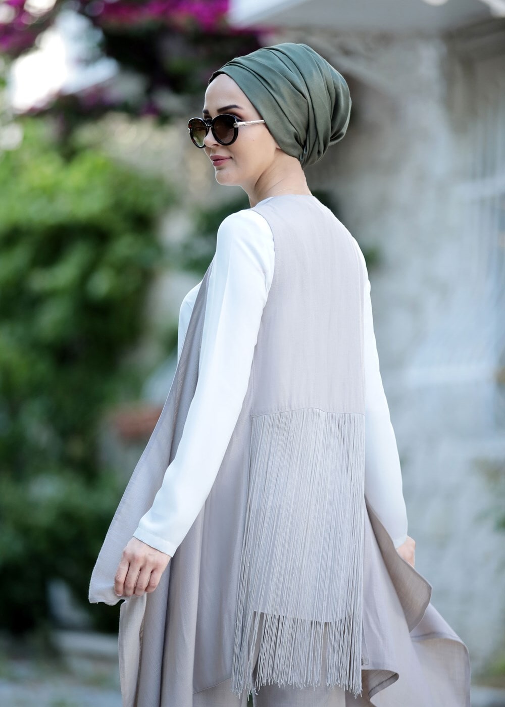 Tesettür giyim BEJ T 050151 Afitap Pantolonlu Tesettür Takım