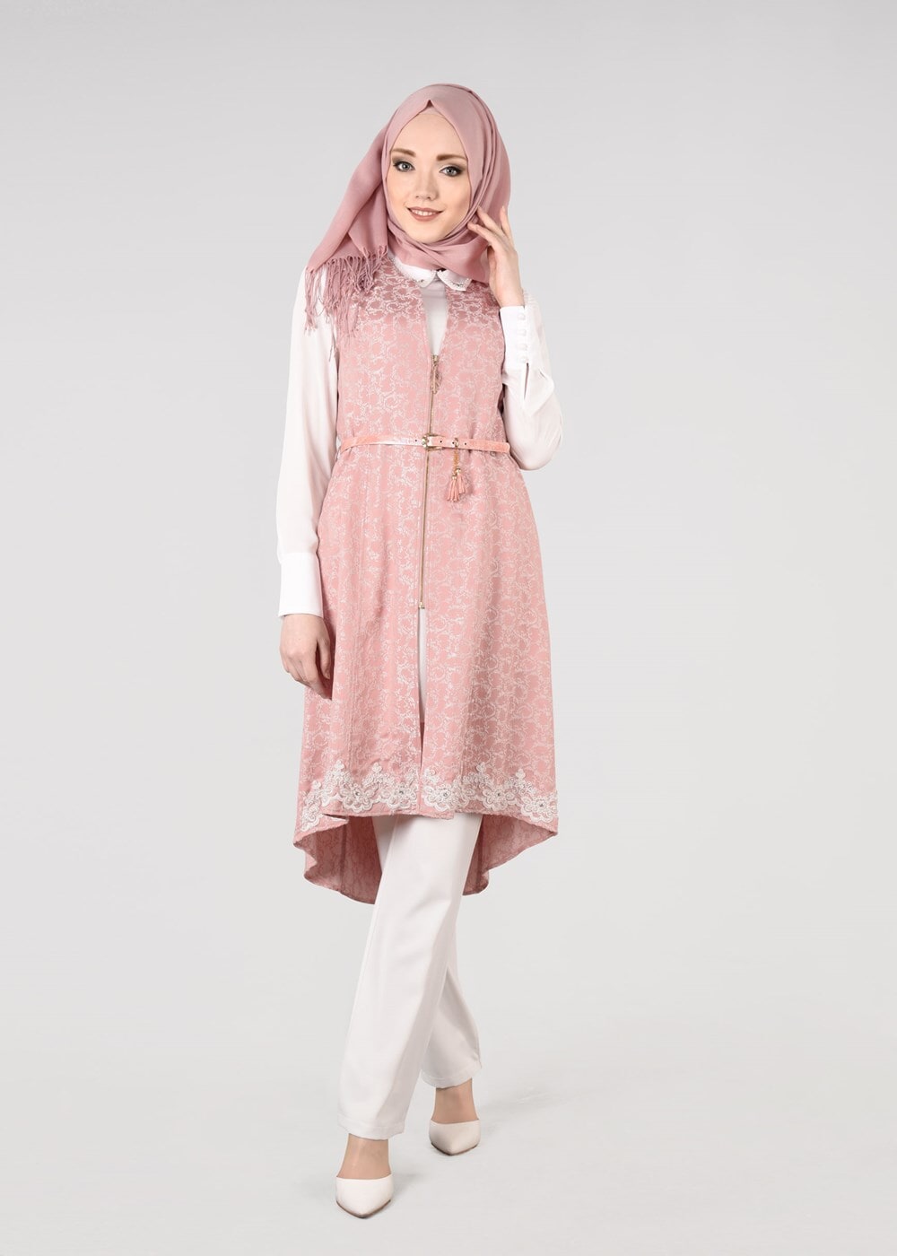 Tesettür giyim PUDRA T 3256P-2 Jakar 7884 3&prime;lü Pant. Takım-Alv Fashion