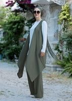 Tesettür giyim HAKİ T 940151 Afitap Pantolonlu Tesettür Takım