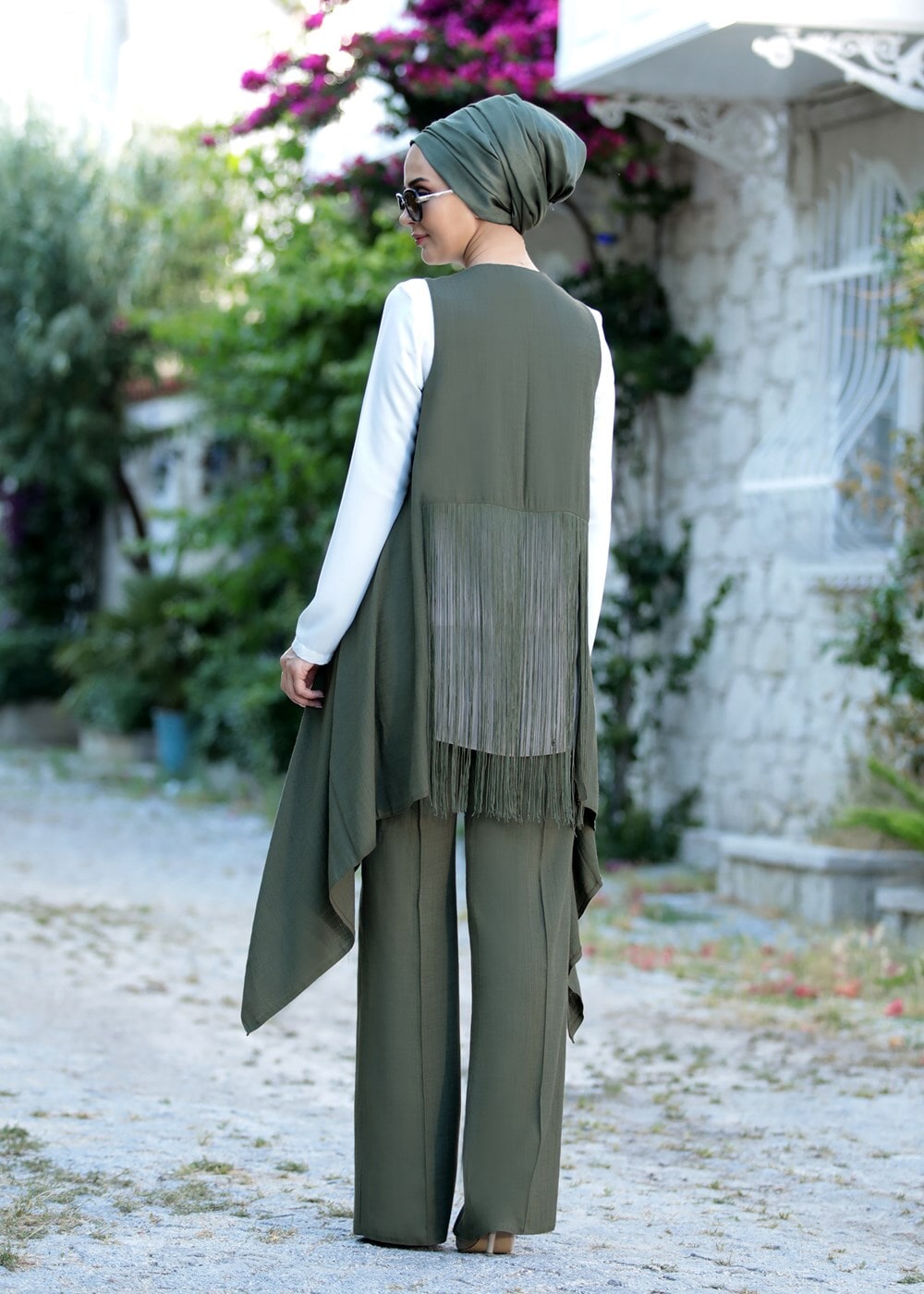 Tesettür giyim HAKİ T 940151 Afitap Pantolonlu Tesettür Takım