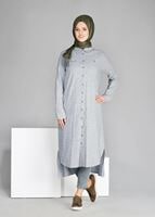 Tesettür giyim YEŞİL T 31905-1 Allday- Çizgili Tesettür Tunik