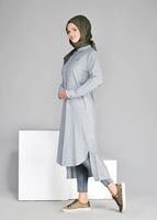 Tesettür giyim YEŞİL T 31905-1 Allday- Çizgili Tesettür Tunik