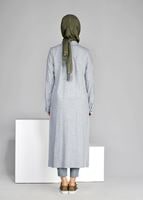 Tesettür giyim YEŞİL T 31905-1 Allday- Çizgili Tesettür Tunik