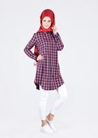 Tesettür giyim BORDO T 76215-1 Allday- Gizli Patlı Ekoseli Tunik
