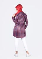 Tesettür giyim BORDO T 76215-1 Allday- Gizli Patlı Ekoseli Tunik