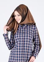 Tesettür giyim KAHVE T 76215-1 Allday- Gizli Patlı Ekoseli Tunik