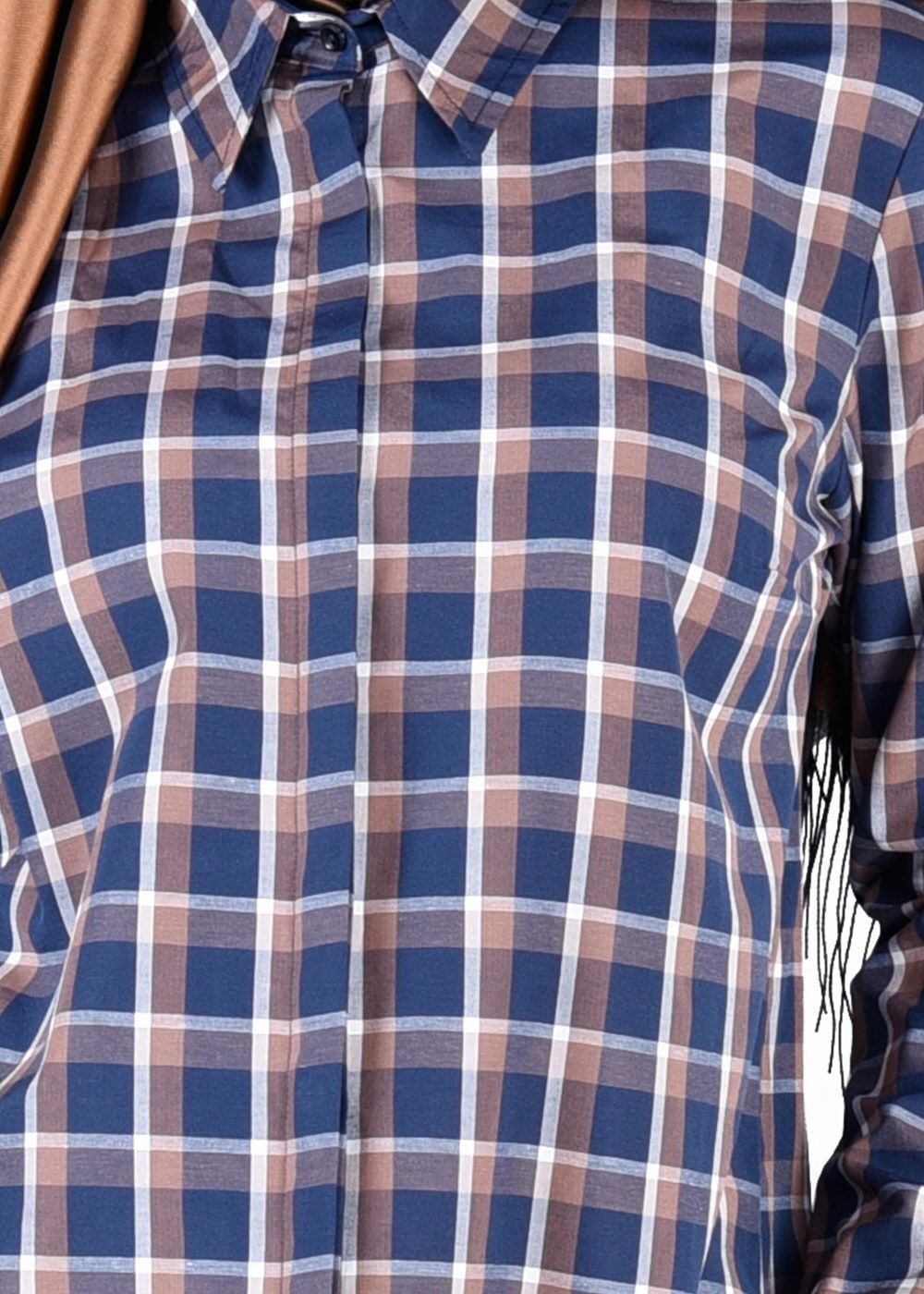 Tesettür giyim KAHVE T 76215-1 Allday- Gizli Patlı Ekoseli Tunik