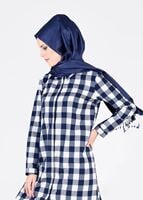 Tesettür giyim LACİVERT T 76215-2 Allday- Ekose Desenli Tunik