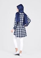 Tesettür giyim LACİVERT T 76215-2 Allday- Ekose Desenli Tunik