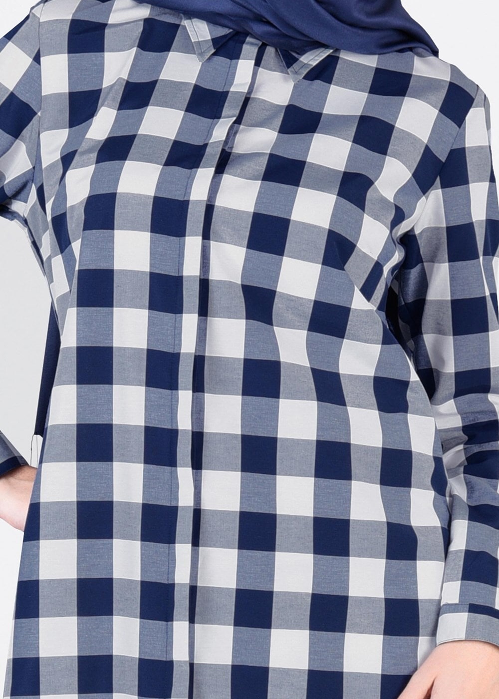 Tesettür giyim LACİVERT T 76215-2 Allday- Ekose Desenli Tunik