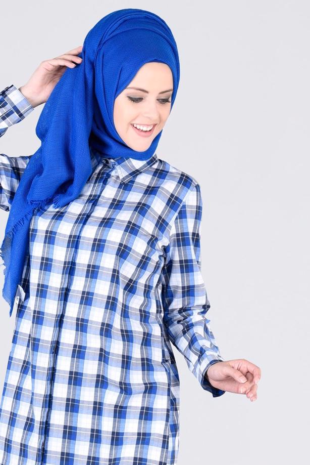 Hijab-Kleidung  T 76215-3 Allday- Ekose Desenli Tunik - TRENDTESETTÜR