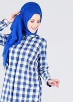 Tesettür giyim MAVİ T 76215-3 Allday- Ekose Desenli Tunik