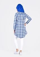 Tesettür giyim MAVİ T 76215-3 Allday- Ekose Desenli Tunik