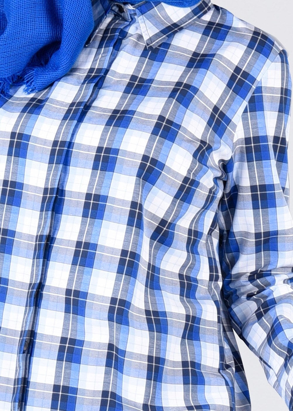 Tesettür giyim MAVİ T 76215-3 Allday- Ekose Desenli Tunik