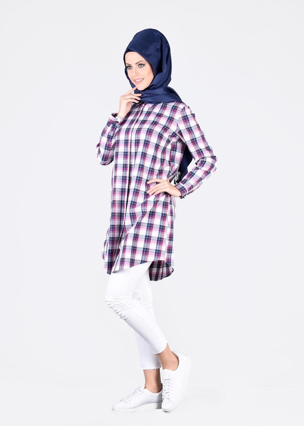 Tesettür giyim MOR T 76215-3 Allday- Ekose Desenli Tunik