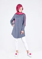 Tesettür giyim LACİVERT T 76215-4 Allday-Ekose Tunik