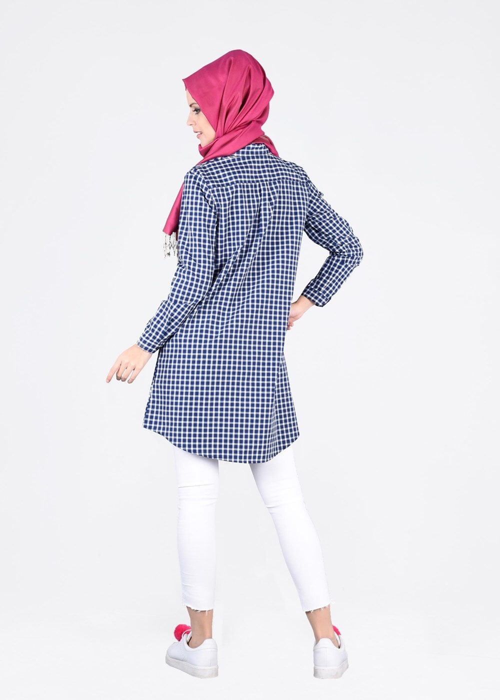 Tesettür giyim LACİVERT T 76215-4 Allday-Ekose Tunik