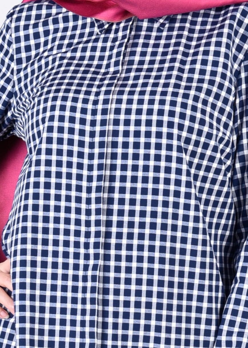 Tesettür giyim LACİVERT T 76215-4 Allday-Ekose Tunik