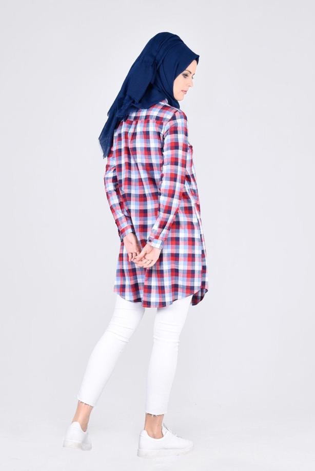 Vêtements hijab  T 86215-1 Allday- Gizli Patlı Ekose Tunik - TRENDTESETTÜR