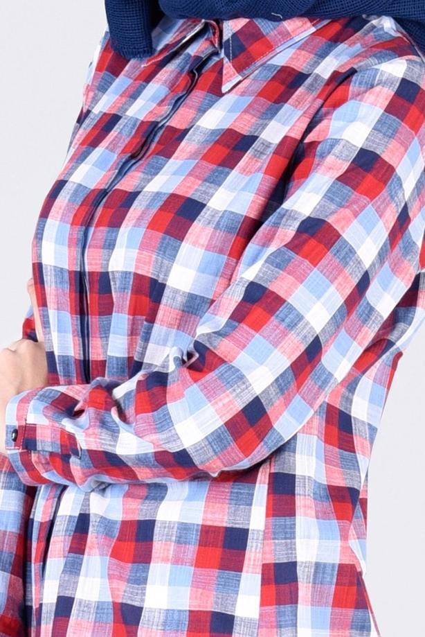 Vêtements hijab  T 86215-1 Allday- Gizli Patlı Ekose Tunik - TRENDTESETTÜR