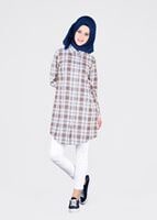 Tesettür giyim SARI T 86215-2 Allday- Gizli Patlı Ekose Tunik