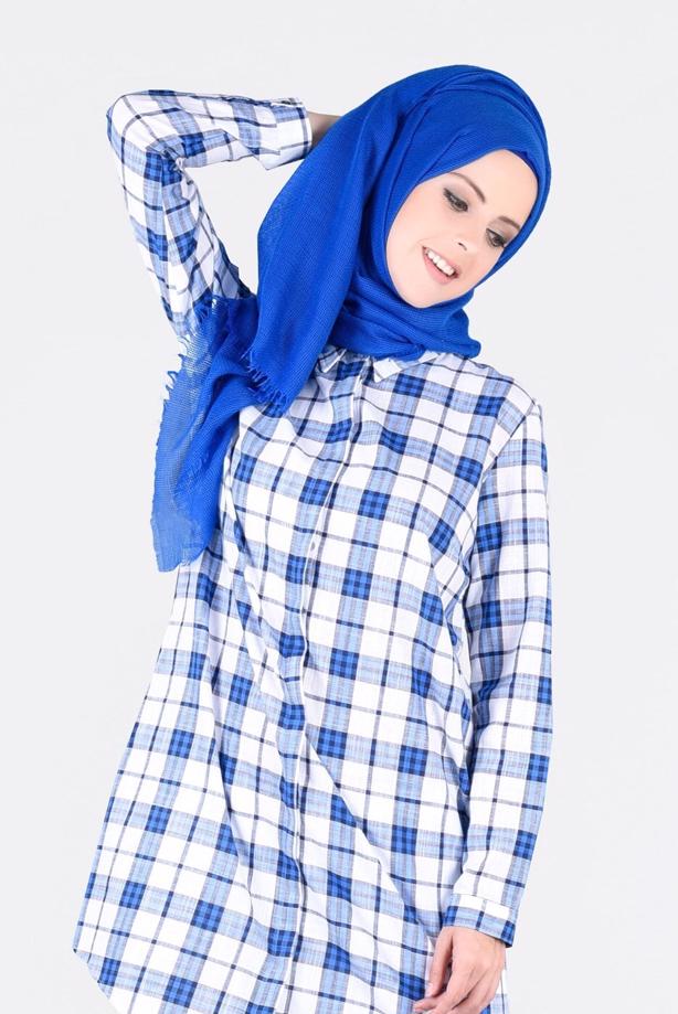 Vêtements hijab  T 86215-2 Allday- Gizli Patlı Ekose Tunik - TRENDTESETTÜR