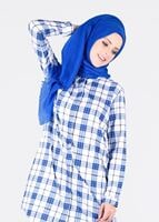 Vêtements hijab BLEU MARINE T 86215-2 Allday- Gizli Patlı Ekose Tunik