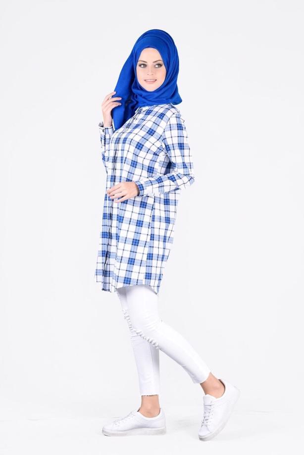 Vêtements hijab  T 86215-2 Allday- Gizli Patlı Ekose Tunik - TRENDTESETTÜR