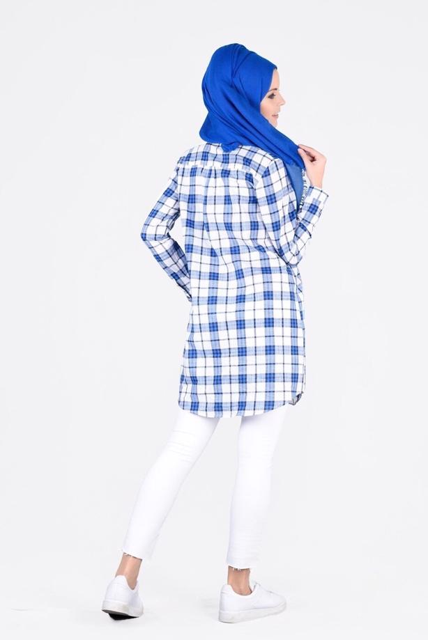 Vêtements hijab  T 86215-2 Allday- Gizli Patlı Ekose Tunik - TRENDTESETTÜR