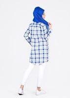 Vêtements hijab BLEU MARINE T 86215-2 Allday- Gizli Patlı Ekose Tunik