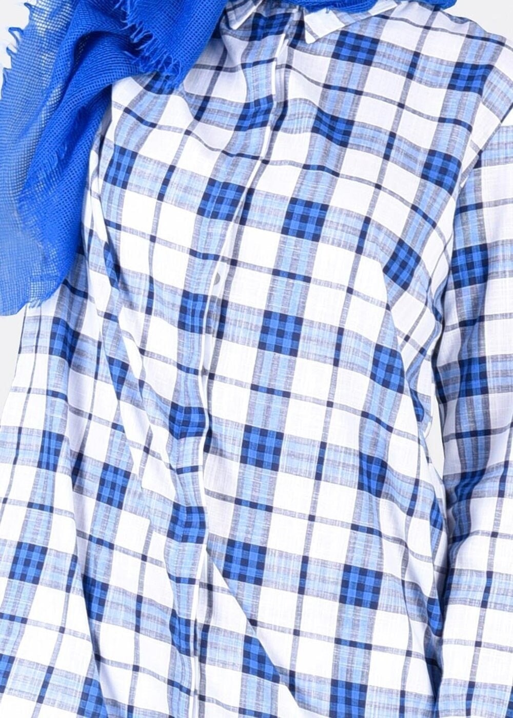 Vêtements hijab BLEU MARINE T 86215-2 Allday- Gizli Patlı Ekose Tunik