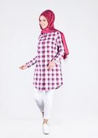 Tesettür giyim PEMBE T 86215-3 Allday- Gizli Patlı Ekose Tunik