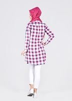 Tesettür giyim PEMBE T 86215-3 Allday- Gizli Patlı Ekose Tunik