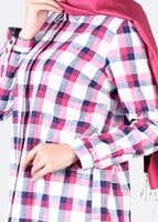 Tesettür giyim PEMBE T 86215-3 Allday- Gizli Patlı Ekose Tunik