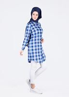 Tesettür giyim LACİVERT T 86215-3 Allday- Gizli Patlı Ekose Tunik