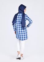 Tesettür giyim LACİVERT T 86215-3 Allday- Gizli Patlı Ekose Tunik