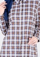 Tesettür giyim KAHVE T 86215-4 Allday- Gizli Patlı Ekose Tunik