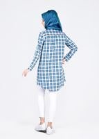 Tesettür giyim MAVİ T 86215-4 Allday- Gizli Patlı Ekose Tunik