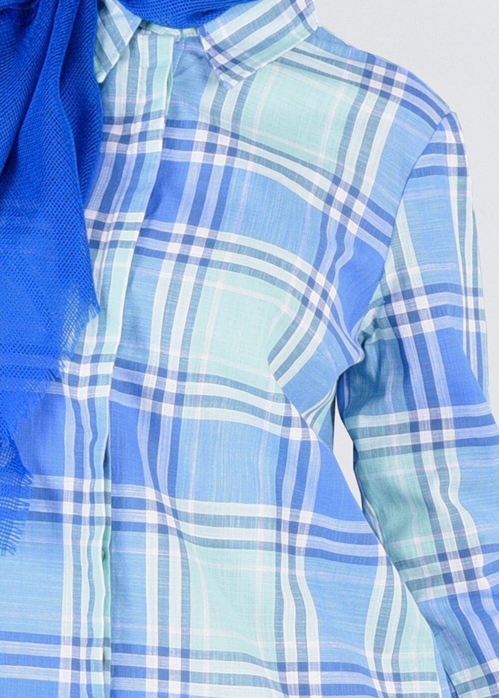 Tesettür giyim YEŞİL T 86215-5 Allday- Gizli Patlı Gömlek