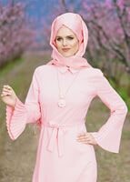 Tesettür giyim PUDRA T 22471 Elegance-Pilise Detaylı Kuşaklı Tunik