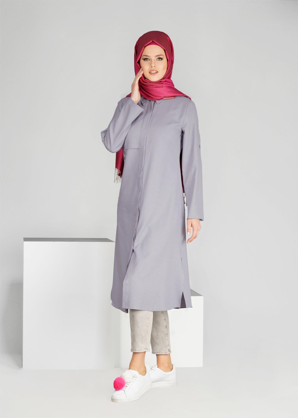 Tesettür giyim MAVİ T 31471 Elegance-Uzun Tesettür Tunik